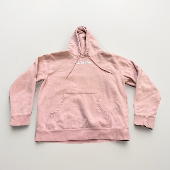 Glossier Womens Rose Pink Pullover Hoodie Pocket Sweatshirt Size M MEDIUM - Picture 1 of 9